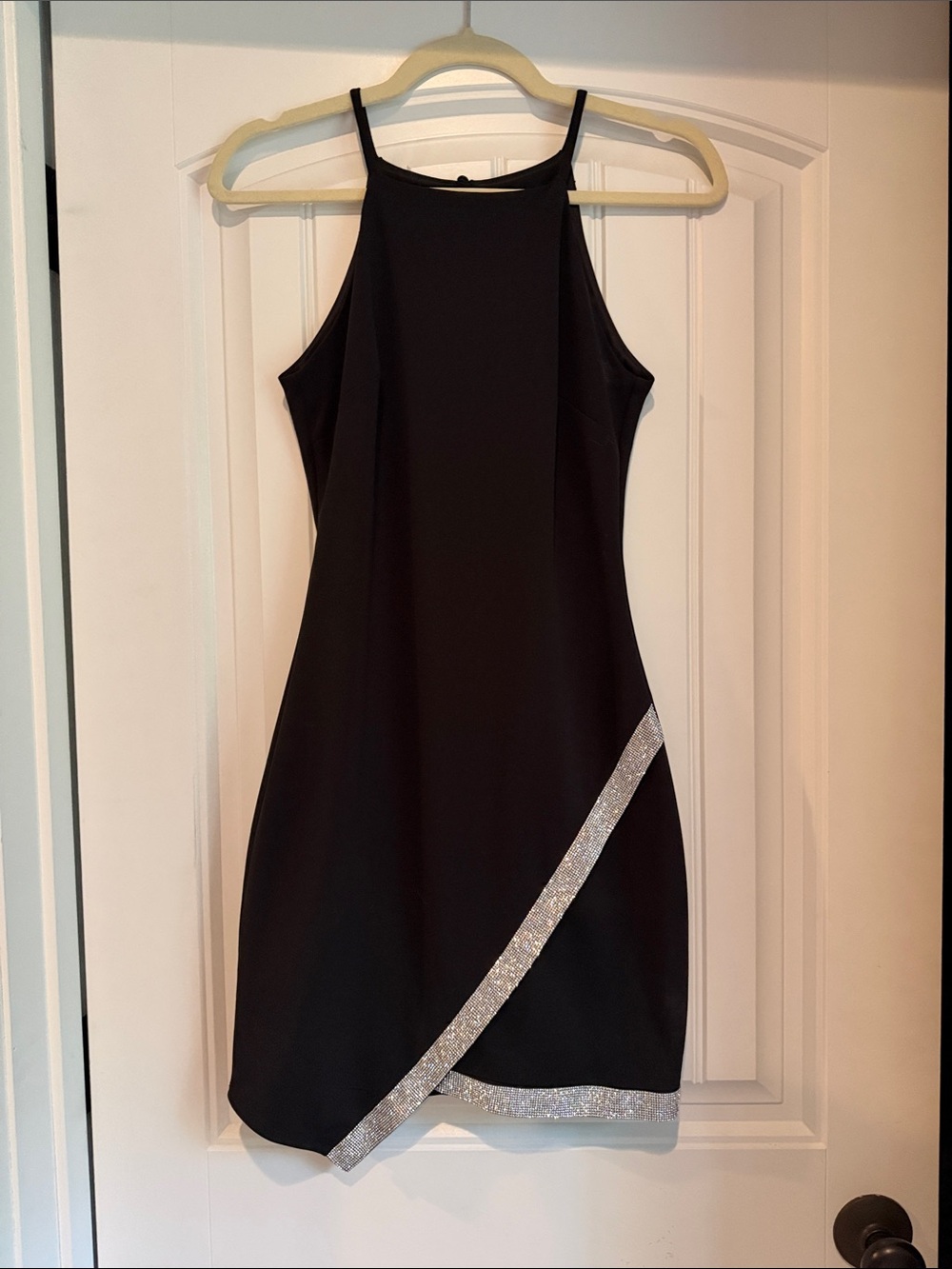by & by Black Mini Dress with Silver Diagonal Trim